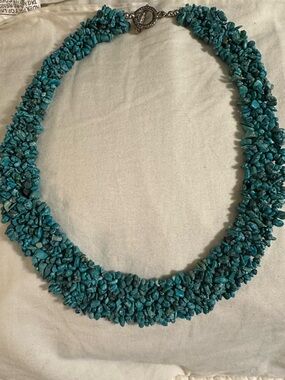 Vintage Genuine Turquoise Chip Beaded Statement Necklace 925s Clasp Never Worn